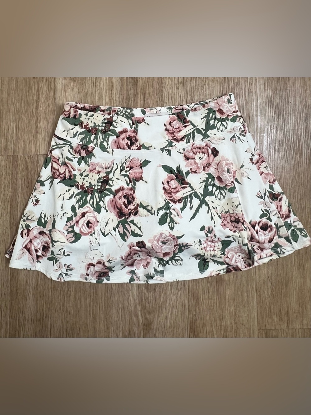 Laura’s Ashley Cream Mini Skirt with Pink Floral Print